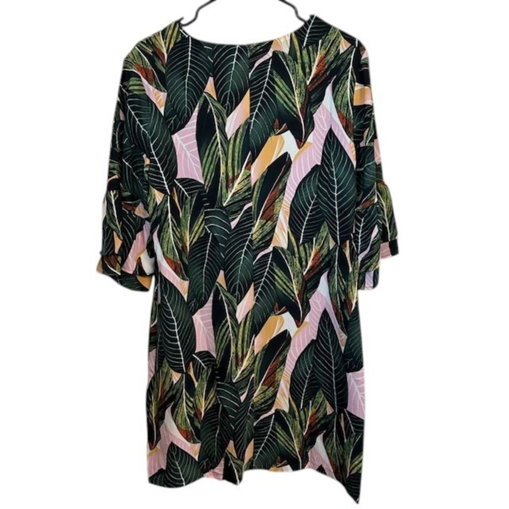 NWT Belongsci Leaf Print V-Neck Dress Bell Sleeve Bohemian Mini Dress Sz‎ Lg - Picture 4 of 16